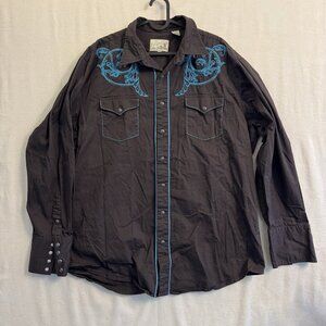Roper Pearl Snap Denver Shirt Men’s XXL Brown Embroidered Western Rodeo Cowboy